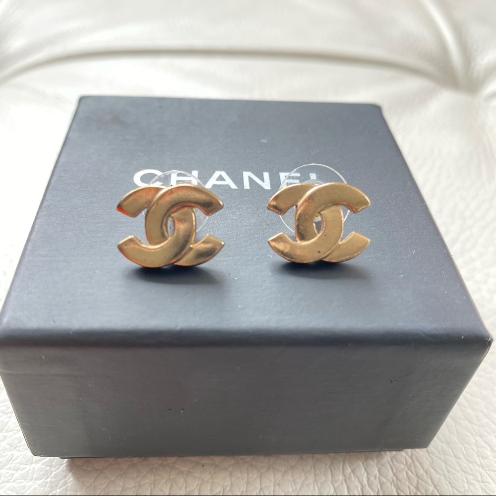 Chanel Authentic Golden CC Stud Earrings